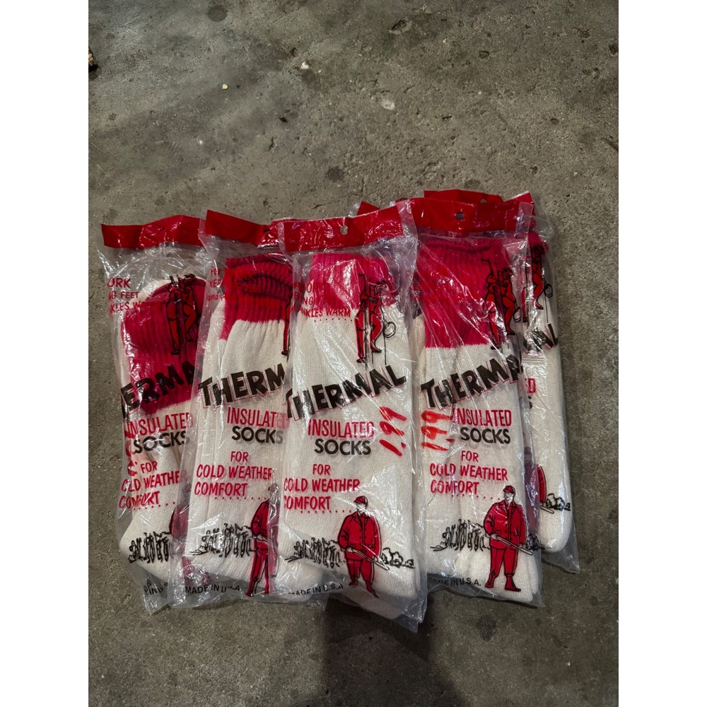Vintage Alaskan Thermal Stretch Insulated Socks Red Cream Made in USA 5 Pairs